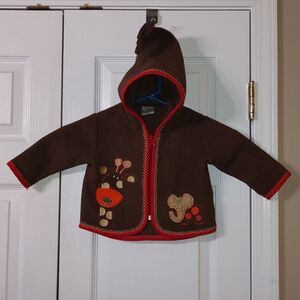 Hanna Andersson brown fleece hooded zip up jacket Sz 60